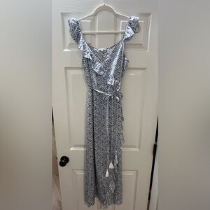 Madewell Asymmetrical Floral Dress in Blue and White